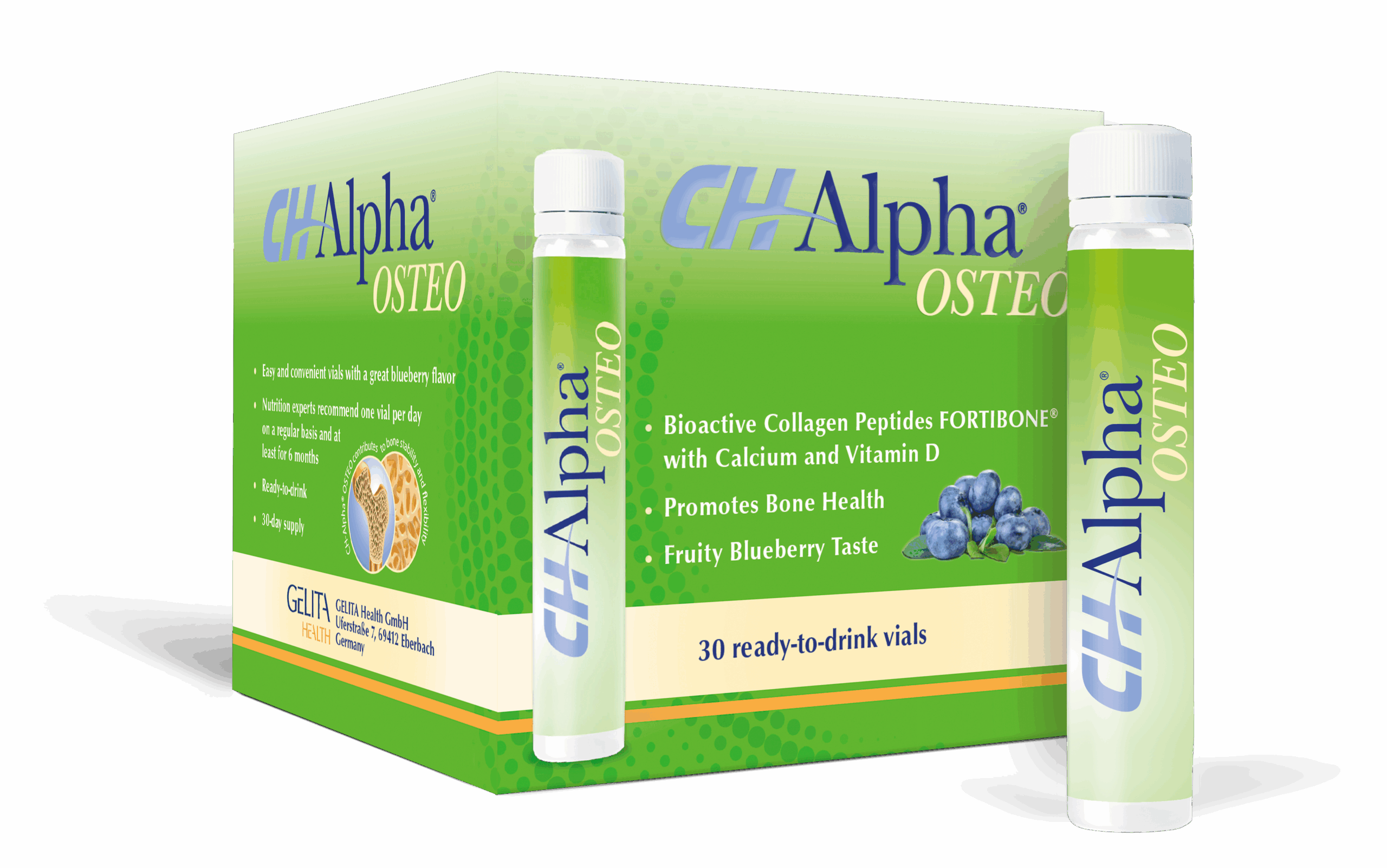 Novinka! CH-Alpha®OSTEO pre pevné kosti - ampulky na pitie s čučoriedkovou príchuťou!